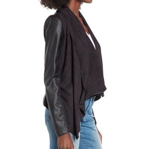 BlankNYC mixed media drape faux leather jacket